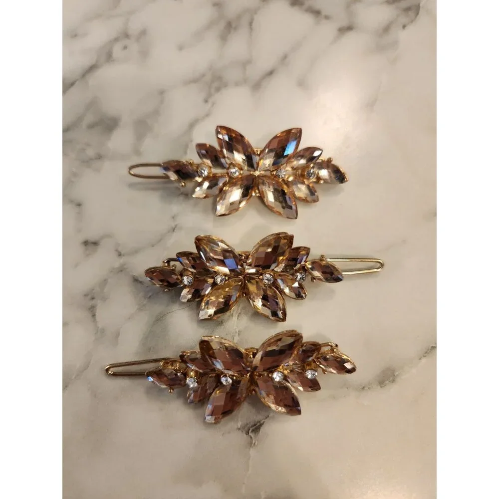 Set Of 3 Crystal Rhinestone Butterfly Hair Clips